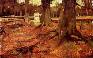 A Girl in White in the Woods by Vincent van Gogh Oil Painting Reproduction