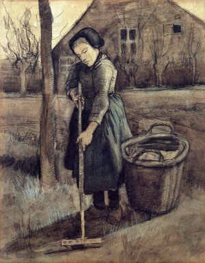 A Girl Raking by Oil Painting Reproduction