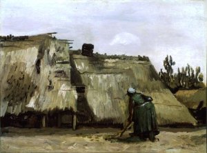 A Peasant Woman Digging in front of Her Cottage by Oil Painting Reproduction