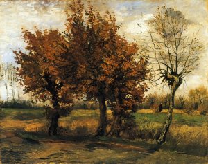 Autumn Landscape with Four Trees by Oil Painting Reproduction