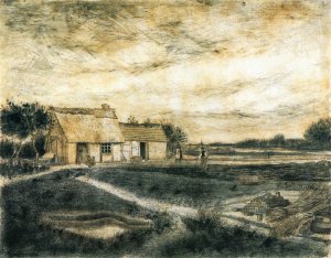 Barn with Moss-Covered Roof by Oil Painting Reproduction