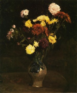 Basket of Carnations and Zinnias by Oil Painting Reproduction