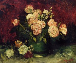 Bowl with Peonies and Roses by Vincent van Gogh Oil Painting Reproduction