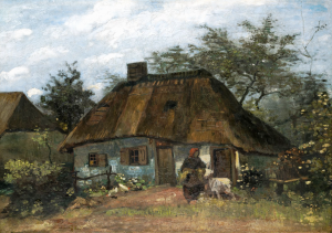 Cottage and Woman with Goat by Oil Painting Reproduction