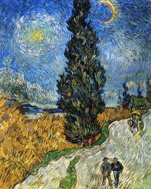 Cypress against a Starry Sky also known as Road with Cypresses by Vincent van Gogh Oil Painting Reproduction