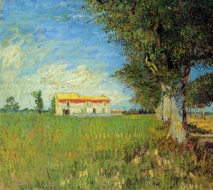 Farmhouse in a Wheat Field by Oil Painting Reproduction