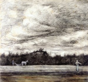 Field of Stubble with a Thunderstorm Overhead by Oil Painting Reproduction