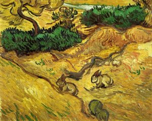 Field with Two Rabbits by Oil Painting Reproduction