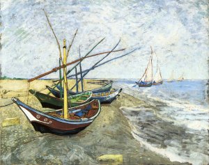 Fishing Boats on the Beach at Les Saintes-Maries-de-la-Mer by Vincent van Gogh Oil Painting Reproduction