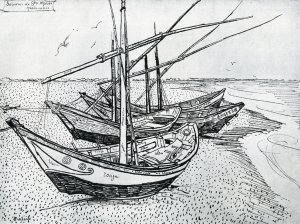 Fishing Boats on the Beach at Saintes-Maries by Vincent van Gogh Oil Painting Reproduction