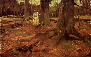 Girl in White in the Woods by Oil Painting Reproduction