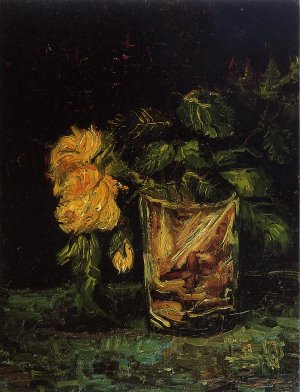 Glass with Roses by Oil Painting Reproduction