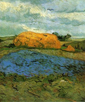 Haystacks Under a Rainy Sky by Oil Painting Reproduction