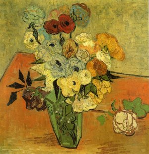 Japanese Vase with Roses and Anemones by Vincent van Gogh Oil Painting Reproduction