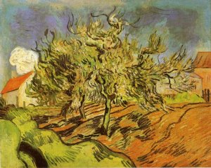 Landscape with Three Trees and a House by Oil Painting Reproduction