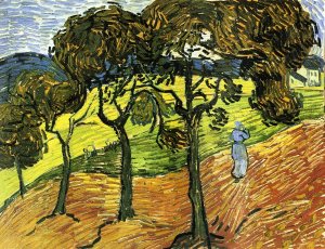 Landscape with Trees and Figures by Oil Painting Reproduction