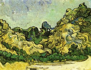 Mountains at Saint-Remy with Dark Cottage by Oil Painting Reproduction