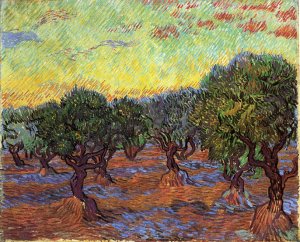 Olive Grove: Orange Sky by Oil Painting Reproduction