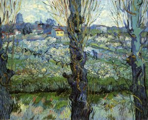 Orchard in Bloom with Poplars by Oil Painting Reproduction