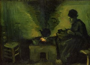 Peasant Woman by the Fireplace by Oil Painting Reproduction