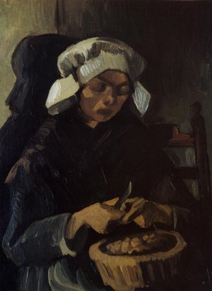 Peasant Woman Peeling Potatoes by Oil Painting Reproduction