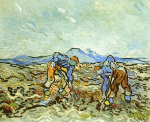 Peasants Digging up Potatoes by Oil Painting Reproduction