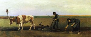 Ploughman with Woman Planting Potatoes by Vincent van Gogh Oil Painting Reproduction