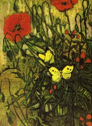 Poppies and Butterflies by Vincent van Gogh Oil Painting Reproduction