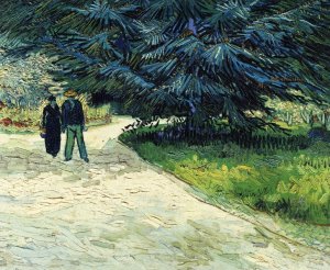 Public Garden with Couple and Blue Fir Tree: The Poet's Garden III by Oil Painting Reproduction