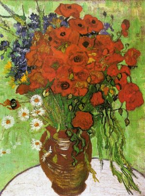 Red Poppies and Daisies by Oil Painting Reproduction