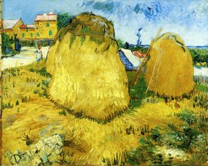 Stacks of Wheat Near a Farmhouse by Vincent van Gogh Oil Painting Reproduction