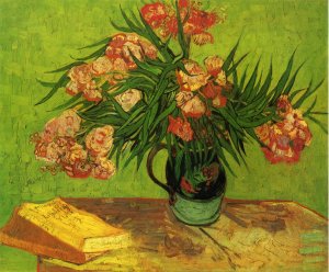 Still Life: Vase with Oleanders and Books by Oil Painting Reproduction