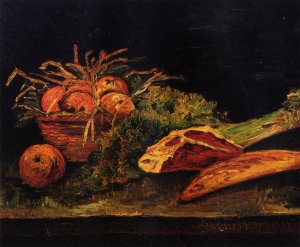 Still Life with Apples, Meat and a Roll by Oil Painting Reproduction