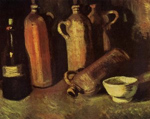 Still Life with Four Stone Bottles, Flask and White Cup by Oil Painting Reproduction