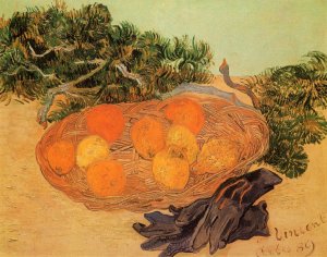 Still Life with Oranges and Lemons with Blue Gloves by Oil Painting Reproduction