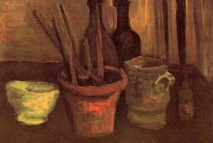 Still Life with Paintbrushes in a Pot by Oil Painting Reproduction