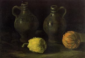 Still Life with Two Jars and Two Pumpkins by Oil Painting Reproduction