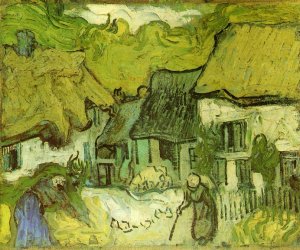 Thatched Cottages in Jorgus by Oil Painting Reproduction