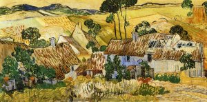 Thatched Houses Against a Hill by Oil Painting Reproduction