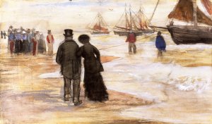 The Beach at Scheveningen by Oil Painting Reproduction