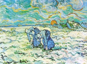 Two Peasant Women Digging in Field with Snow by Vincent van Gogh Oil Painting Reproduction