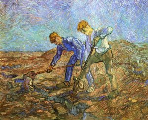 Two Peasants Digging after Millet by Oil Painting Reproduction