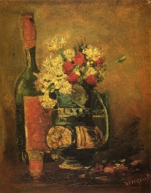 Vase with Carnations and Bottle by Oil Painting Reproduction