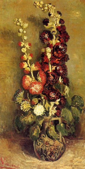 Vase with Holyhocks by Oil Painting Reproduction