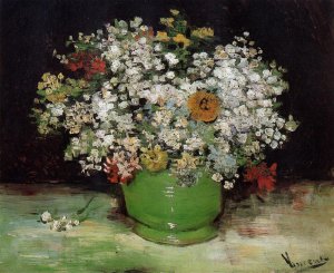 Vase with Zinnias and Other Flowers by Oil Painting Reproduction