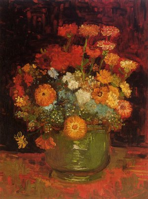 Vase with Zinnias by Oil Painting Reproduction