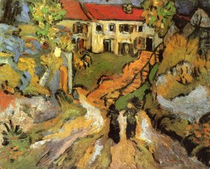 Village Street and Steps in Auvers with Two Figures by Vincent van Gogh Oil Painting Reproduction