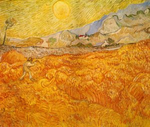 Wheat Field Behind Saint-Paul Hospital with a Reaper by Oil Painting Reproduction