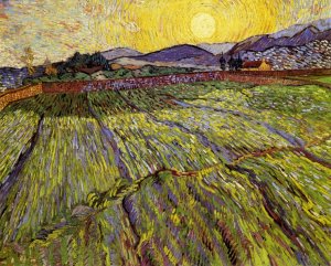 Wheat Field with Rising Sun by Vincent van Gogh Oil Painting Reproduction