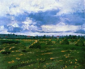 Wheat Fields with Stacks by Oil Painting Reproduction